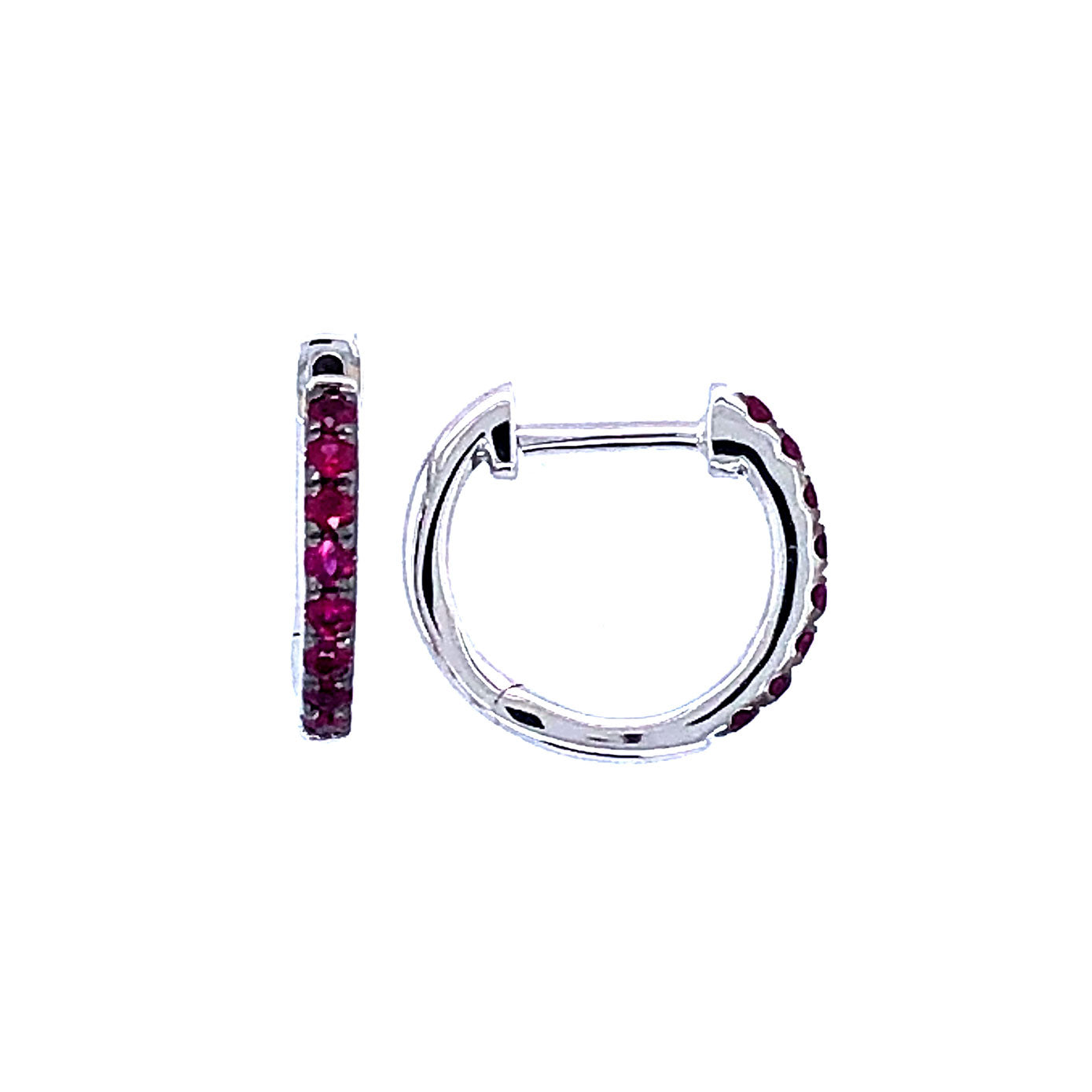 14 Karat White Gold Ruby huggy hoop earrings