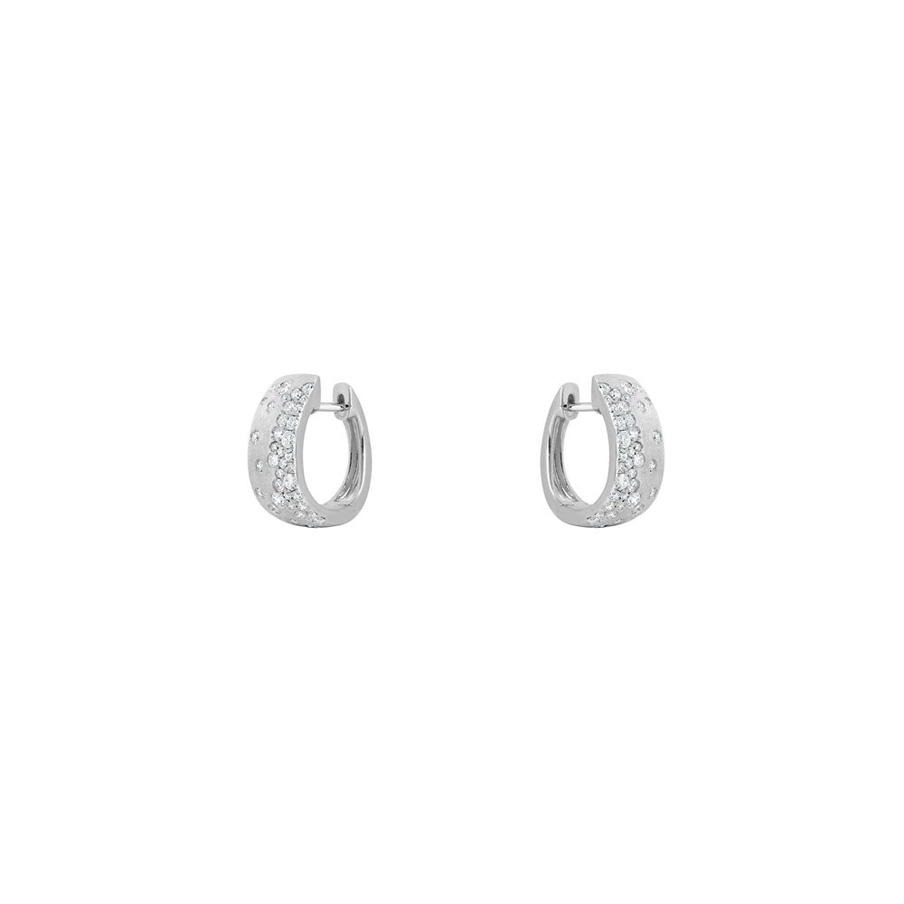 14 Karat White Gold Wide Huggy Earrings with Flush Set Diamonds