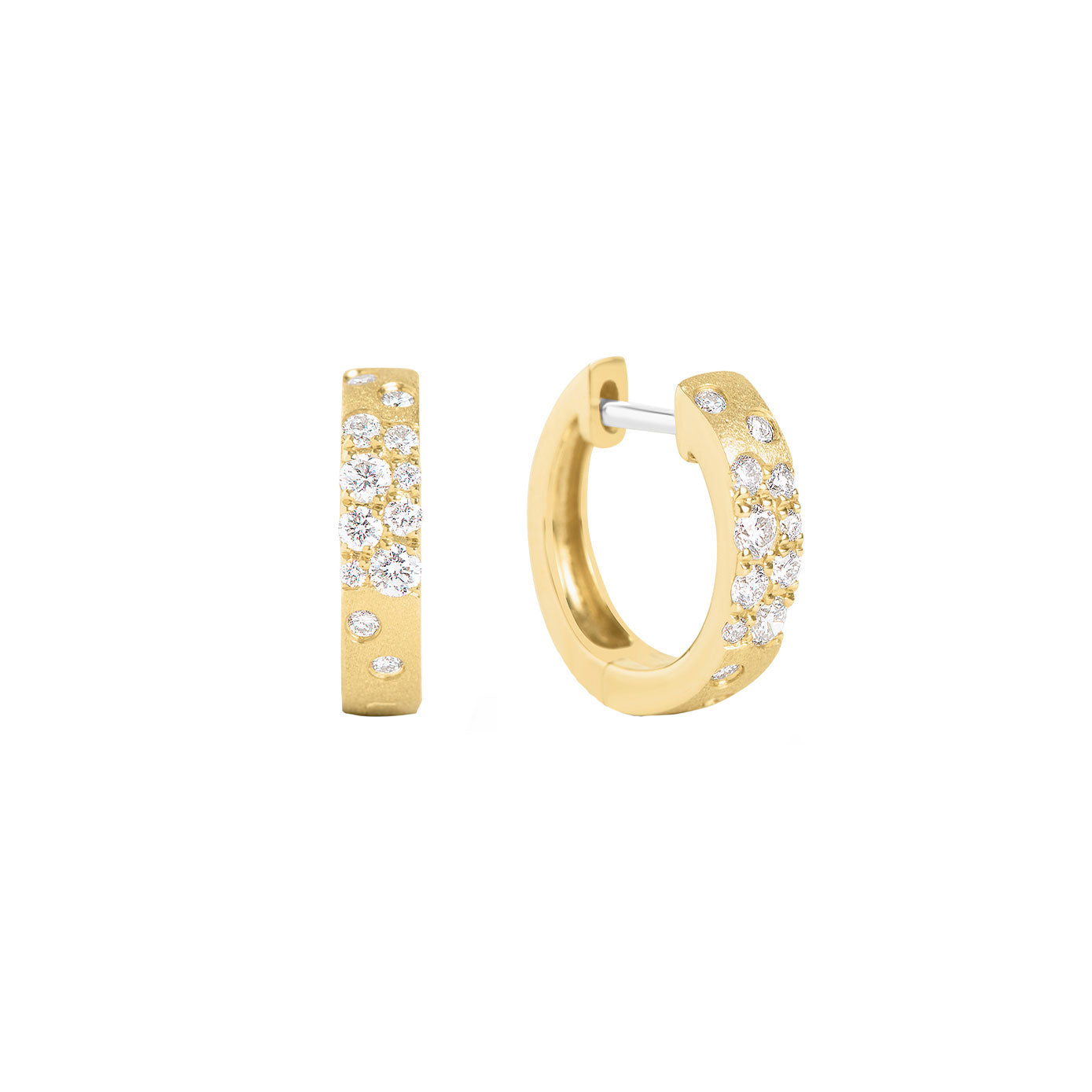 14 Karat yellow Gold Huggies with Flush Set Diamonds