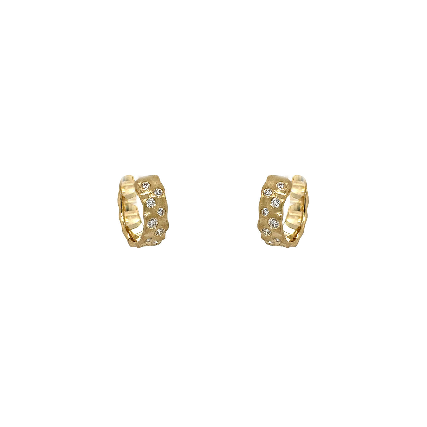 14 Karat Yellow Gold organic shape hoops with diamonds