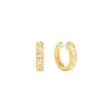 4 Karat Yellow Gold With Huggie earrings with flush set diamonds