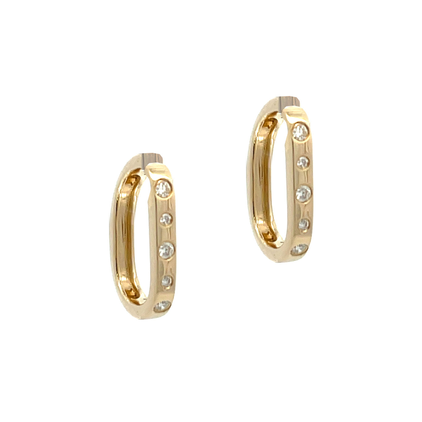14 Karat Yellow Gold Rectangular hoop with diamonds