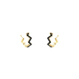 14 Karat Yellow Gold Zig Zag Huggy Earrings with Black Diamonds
