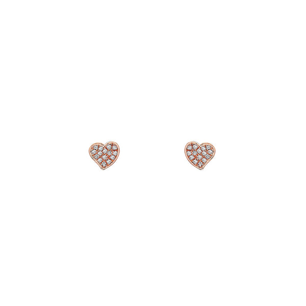 14 Karat Rosé Gold Diamond Heart Stud Earrings
