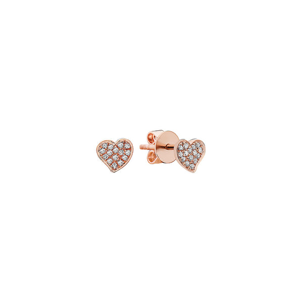 14 Karat Rosé Gold Diamond Heart Stud Earrings