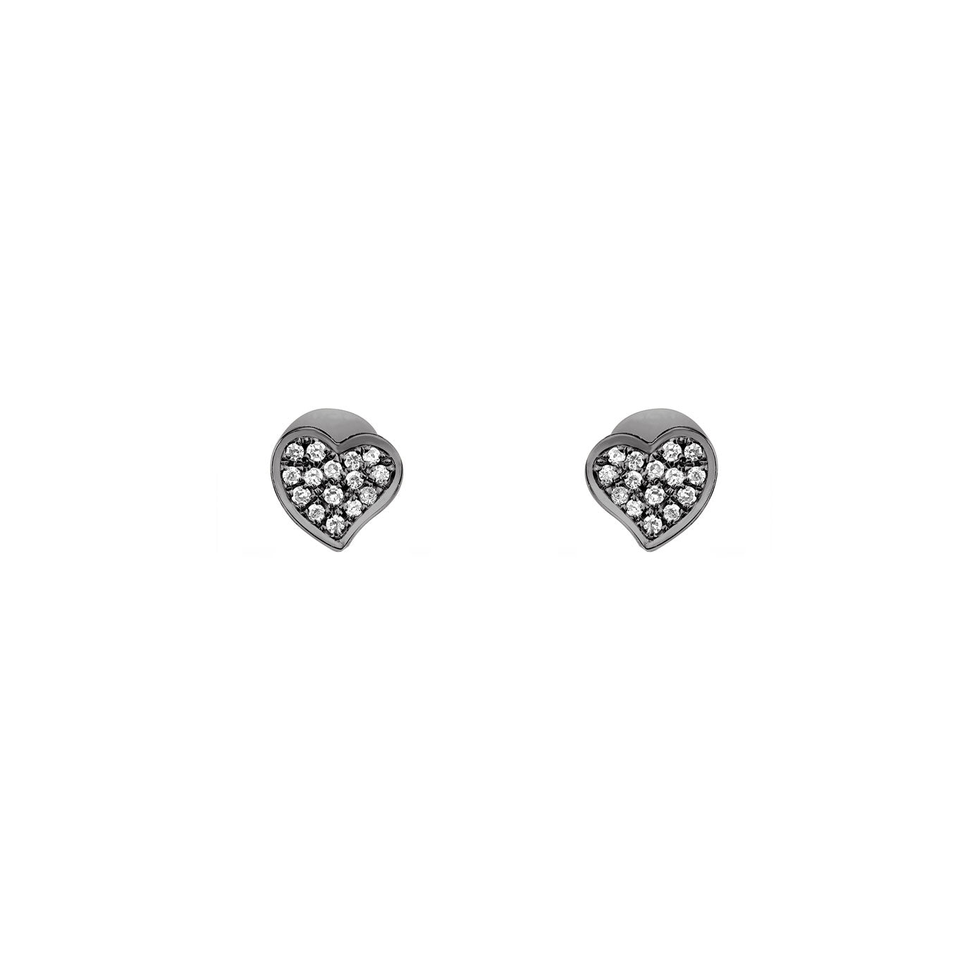 14 Karat White Gold Black Rhodium Heart Stud Earrings with Diamonds