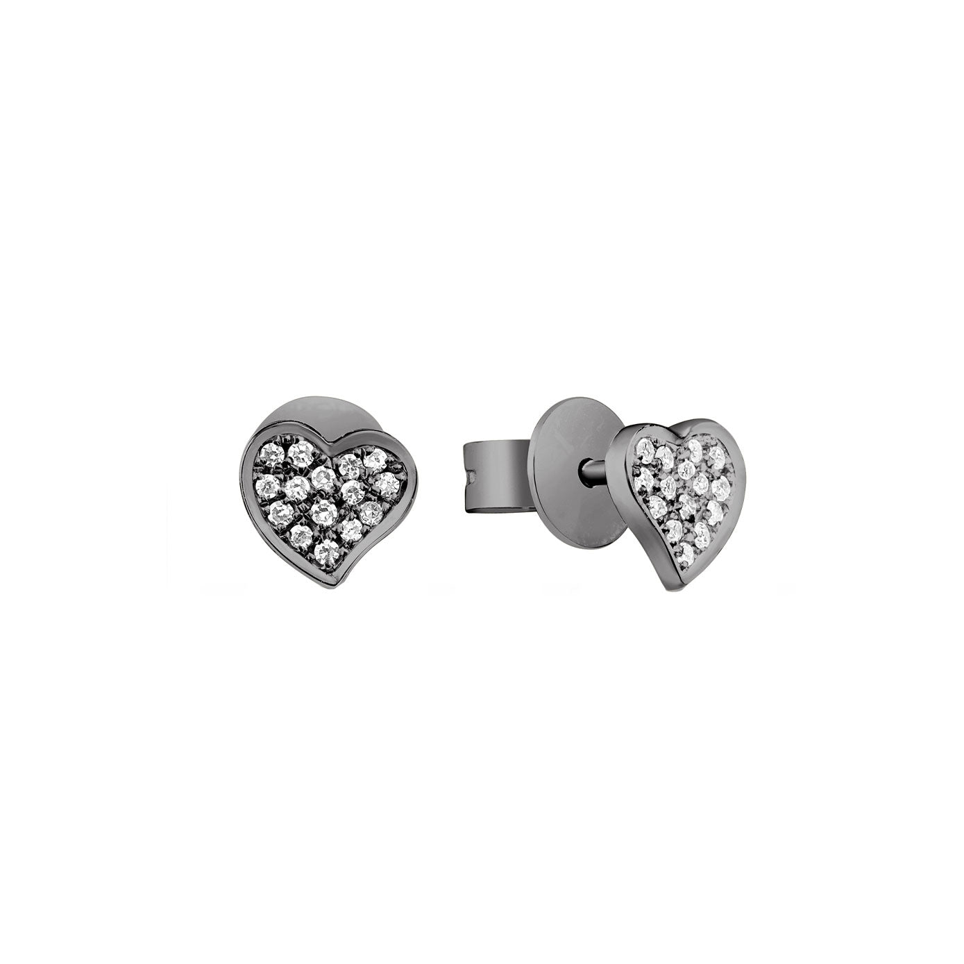 14 Karat White Gold Black Rhodium Heart Stud Earrings with Diamonds