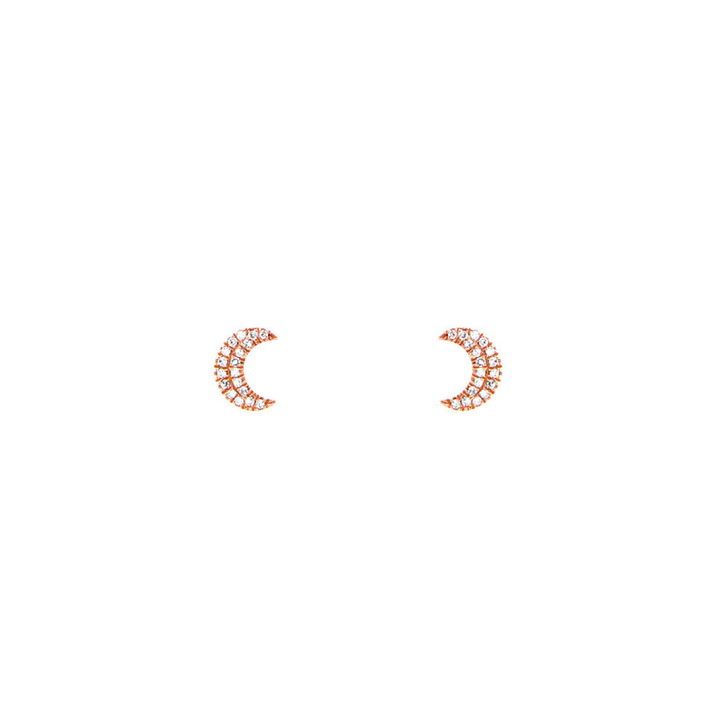 14 Karat Rosé Gold Crescent Moon Stud Earrings with Diamonds