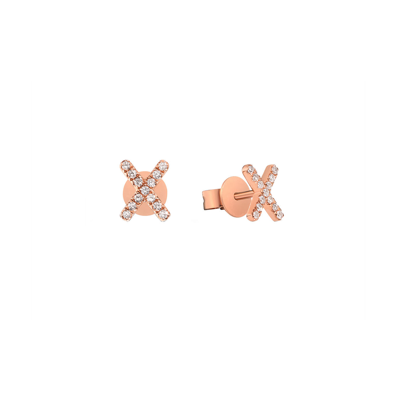 14 Karat Rosé Gold X Stud Earrings with Diamonds