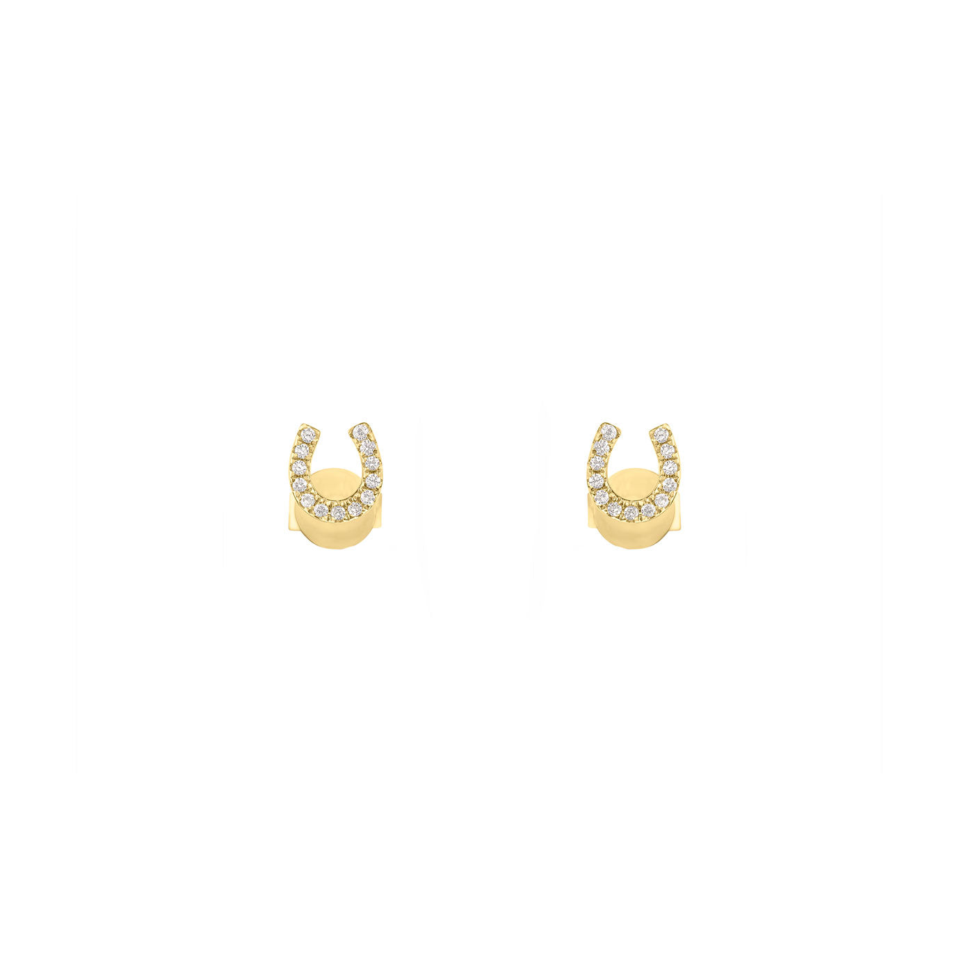 14 Karat Yellow Gold Horseshoe Stud Earrings with Diamonds