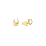 14 Karat Yellow Gold Horseshoe Stud Earrings with Diamonds