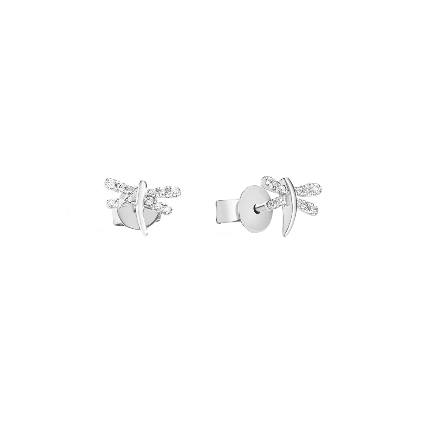 14 Karat White Gold Dragonfly Stud Earrings with Diamonds