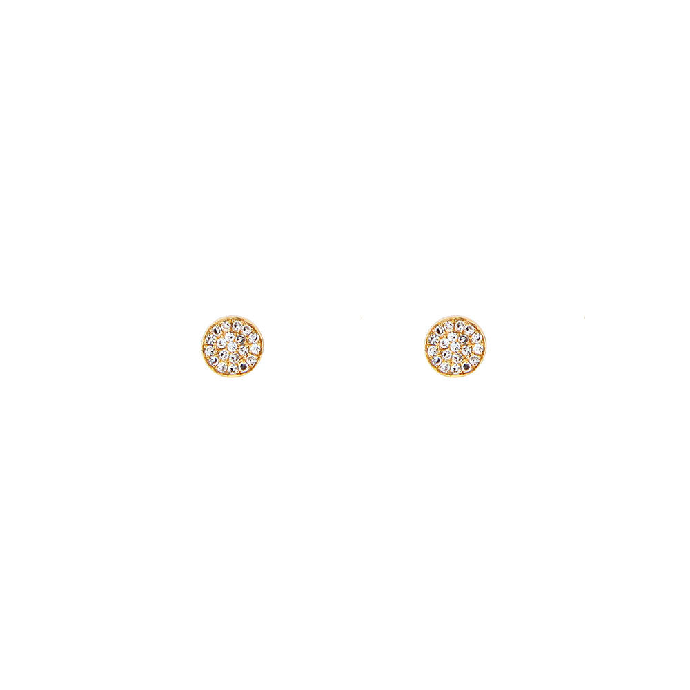 14 Karat Yellow Gold Disc Stud earrings with Diamonds