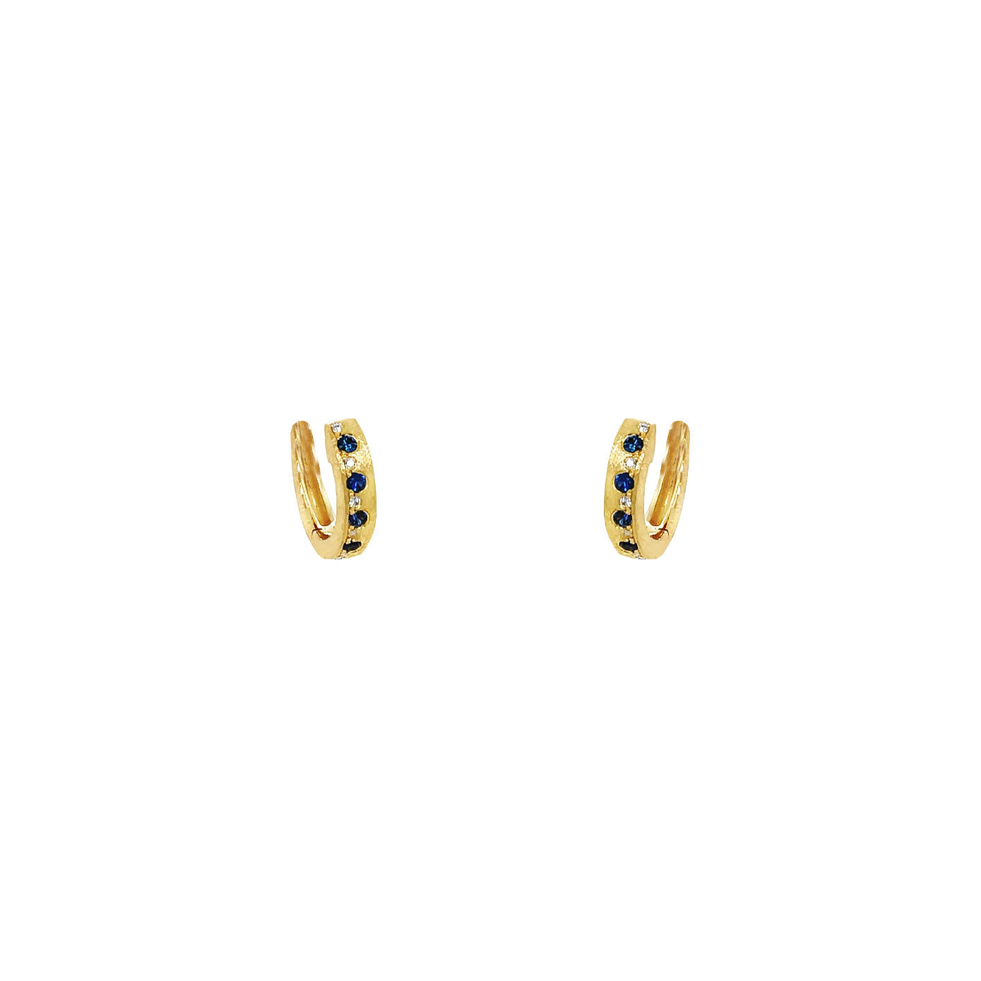 14 Karat Yellow Gold 13.5mm Huggy Hoop Earrings with Sapphires