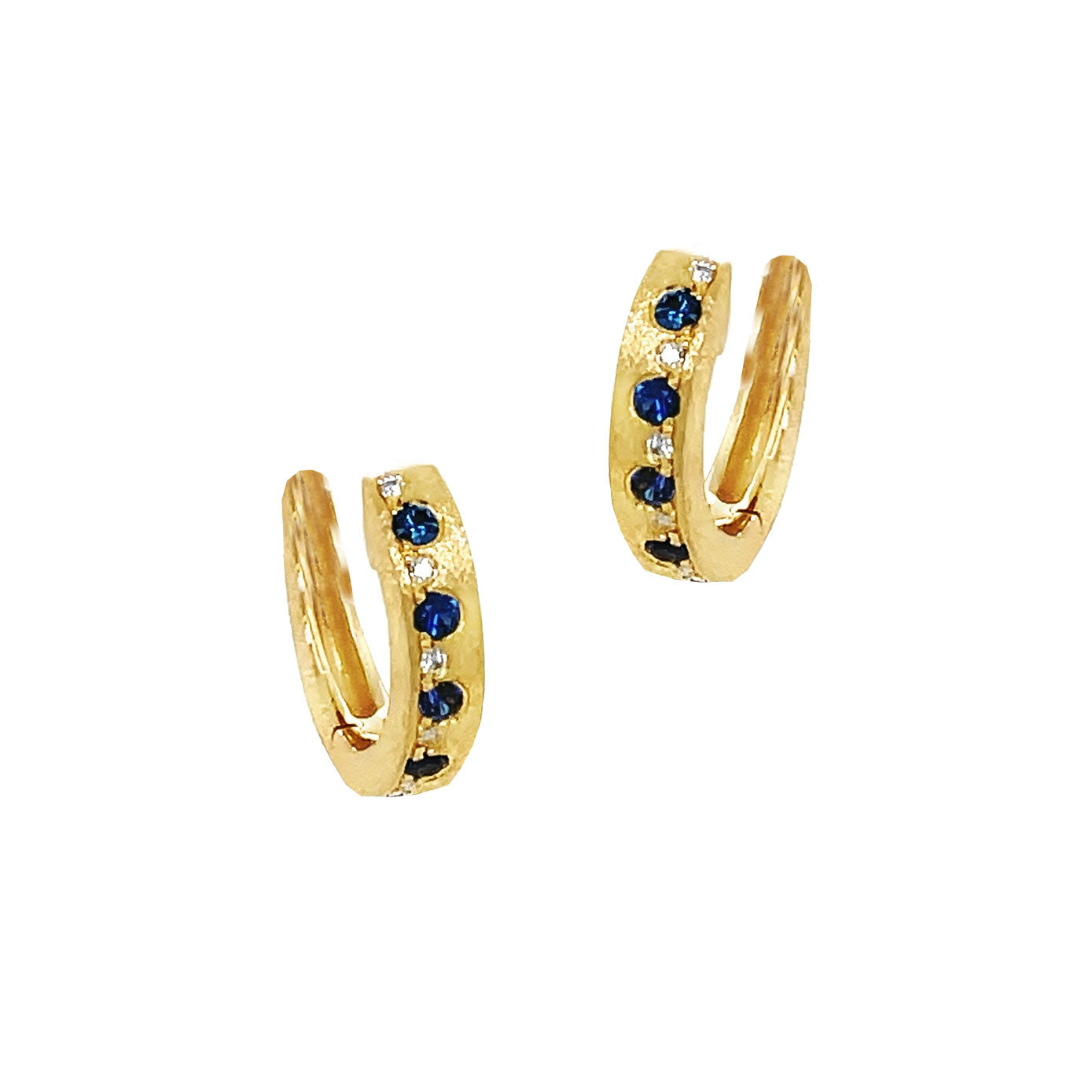 14 Karat Yellow Gold 13.5mm Huggy Hoop Earrings with Sapphires