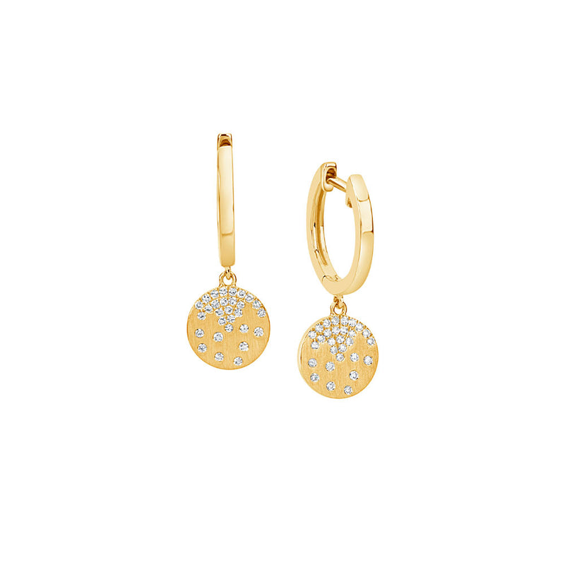 14 Karat Yellow Gold Huggy Earrings with Small Diamond Confetti drop