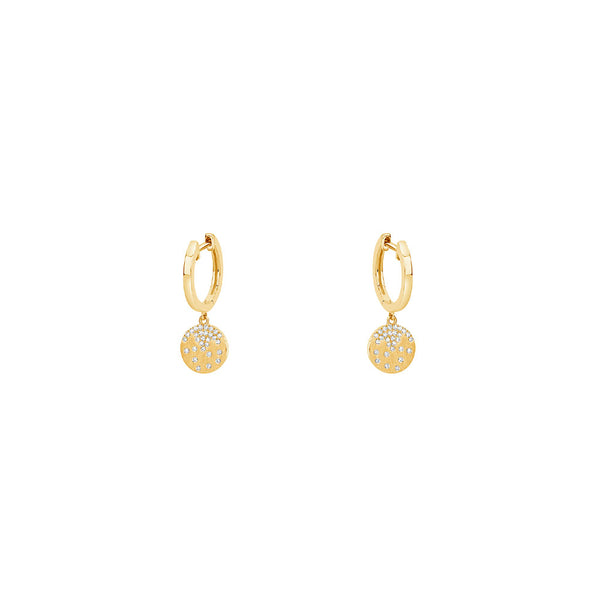 14 Karat Yellow Gold Huggy Earrings with Small Diamond Confetti drop