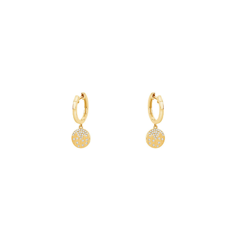 14 Karat Yellow Gold Huggy Earrings with Small Diamond Confetti drop