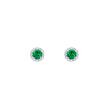 14 Karat White Gold Halo Earrings With Emeralds And Diamonds