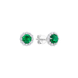 14 Karat White Gold Halo Earrings With Emeralds And Diamonds
