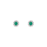 14 Karat White Gold Halo Earrings With Emeralds And Diamonds