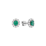 14 Karat White Gold Halo Earrings With Emeralds And Diamonds