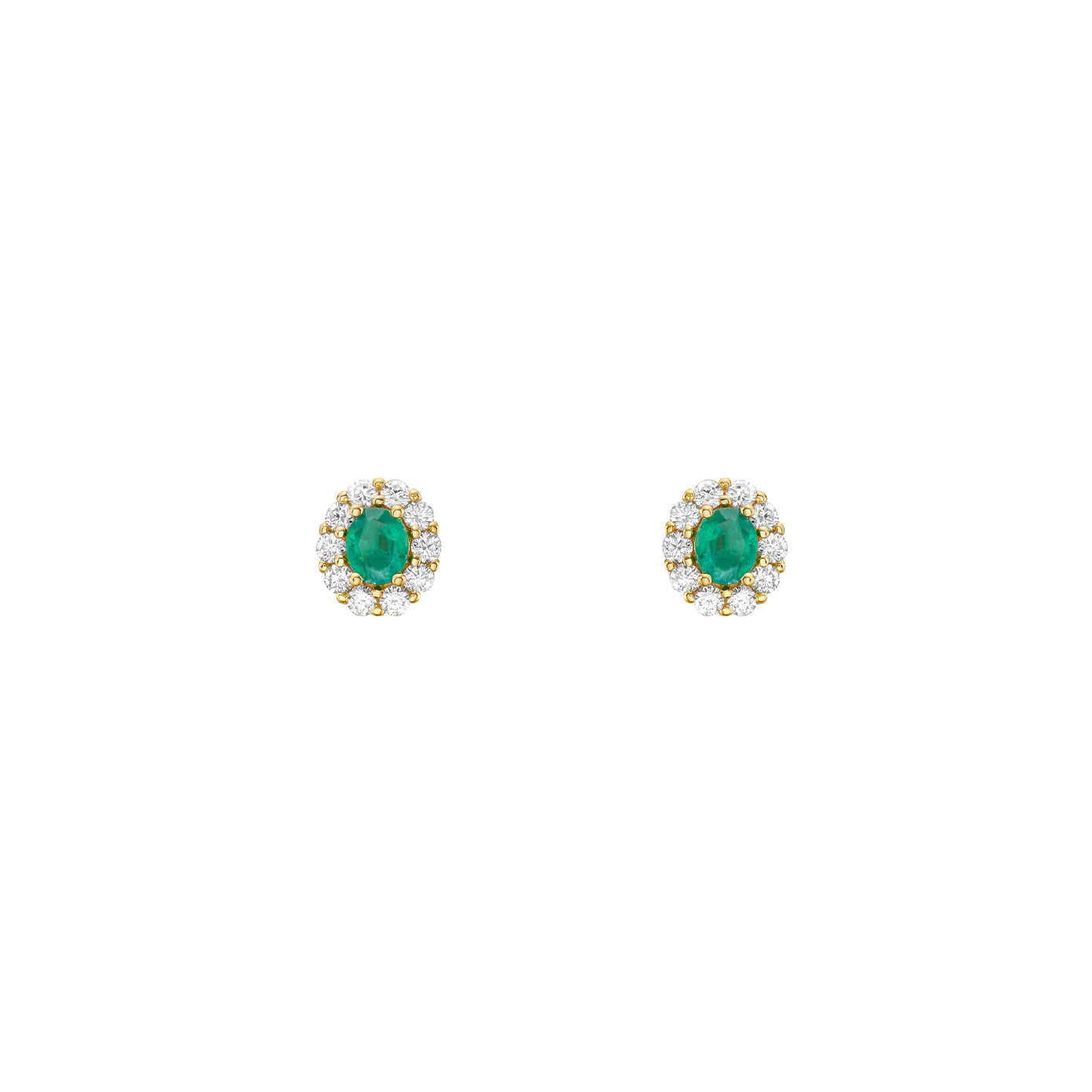 14 Karat Yellow Gold Oval emerald stud earrings