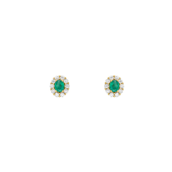 14 Karat Yellow Gold Oval emerald stud earrings