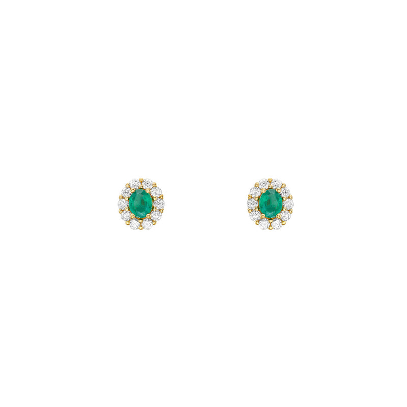 14 Karat Yellow Gold Oval emerald stud earrings