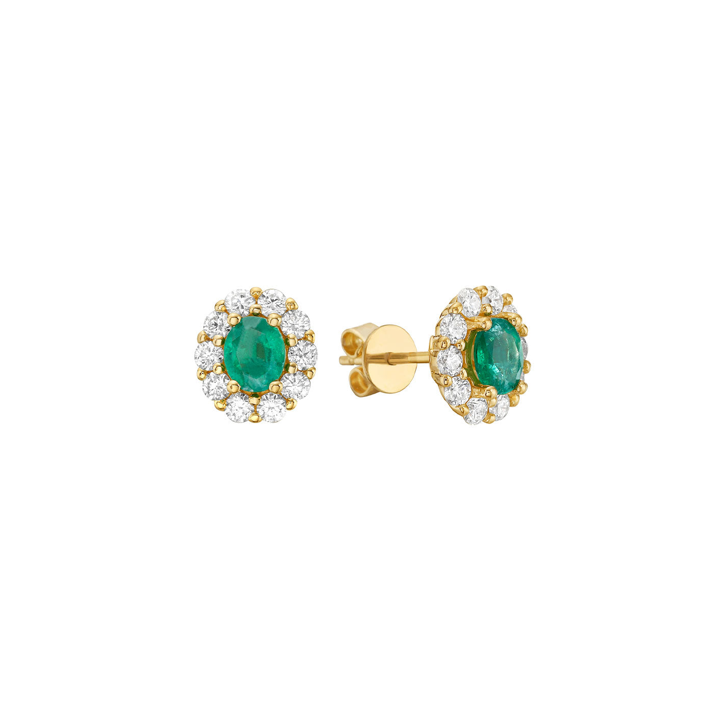 14 Karat Yellow Gold Oval emerald stud earrings