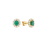 14 Karat Yellow Gold Oval emerald stud earrings
