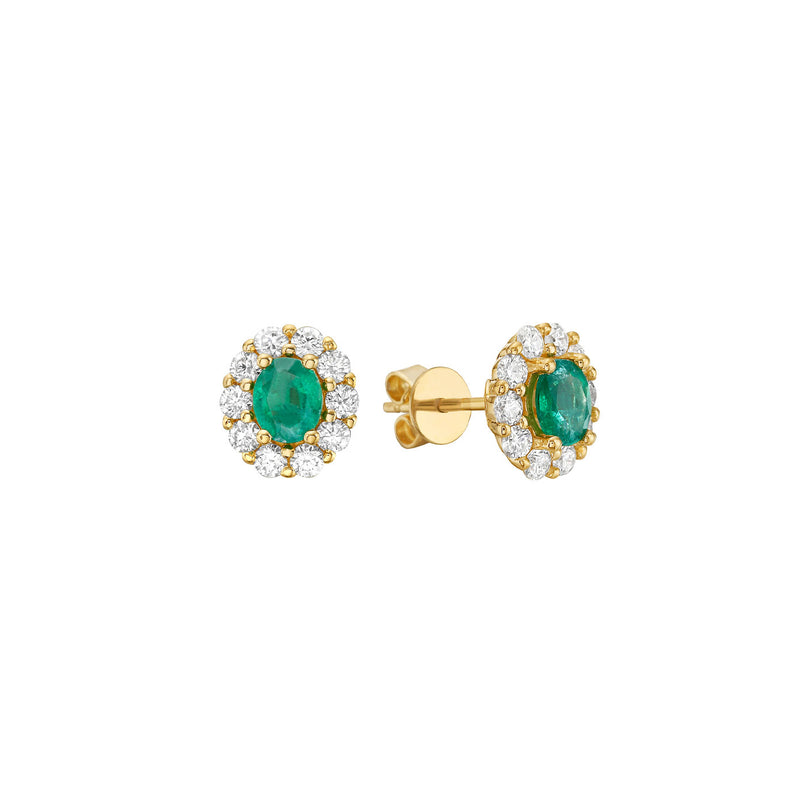 14 Karat Yellow Gold Oval emerald stud earrings