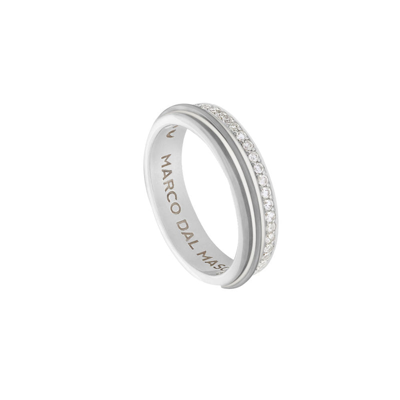 Sterling Silver and White Rhodium Acies Ring with White Diamonds