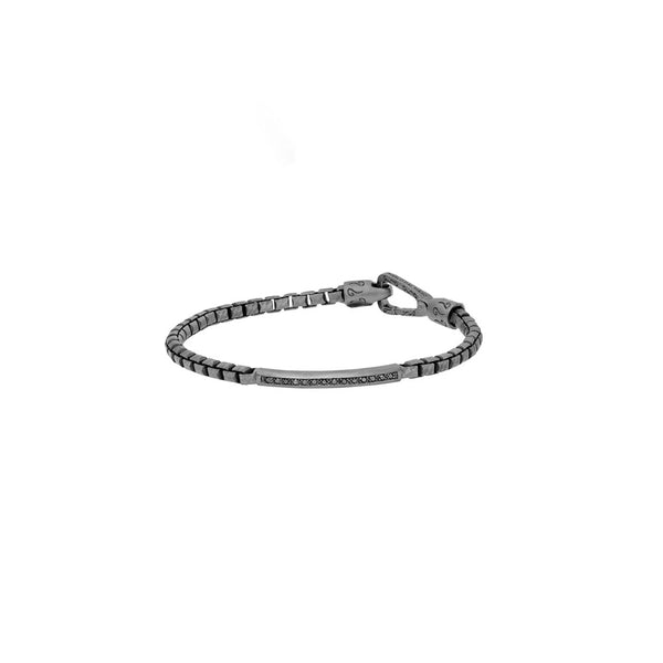 Sterling Silver Oxidized ID Bracelet with Black Diamonds