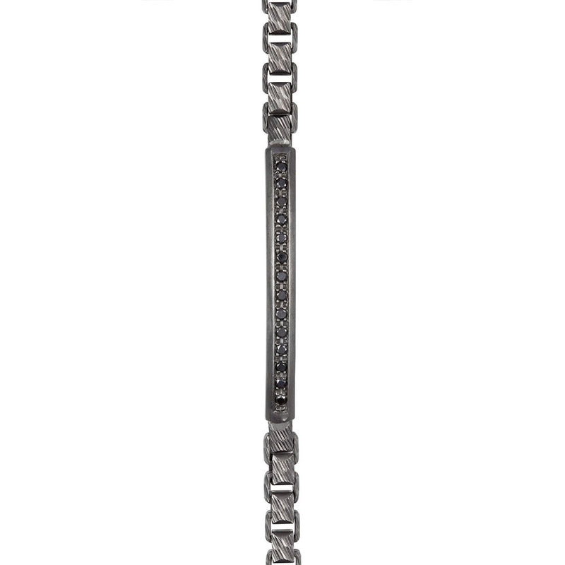 Sterling Silver Oxidized ID Bracelet with Black Diamonds