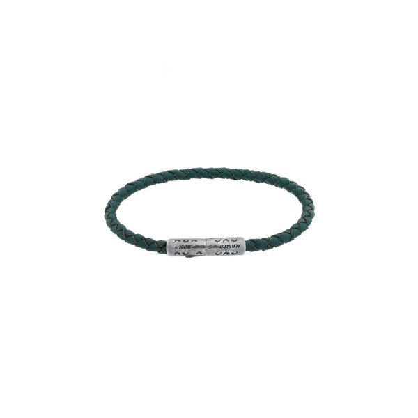 Dark Green Woven Italian Leather Bracelet