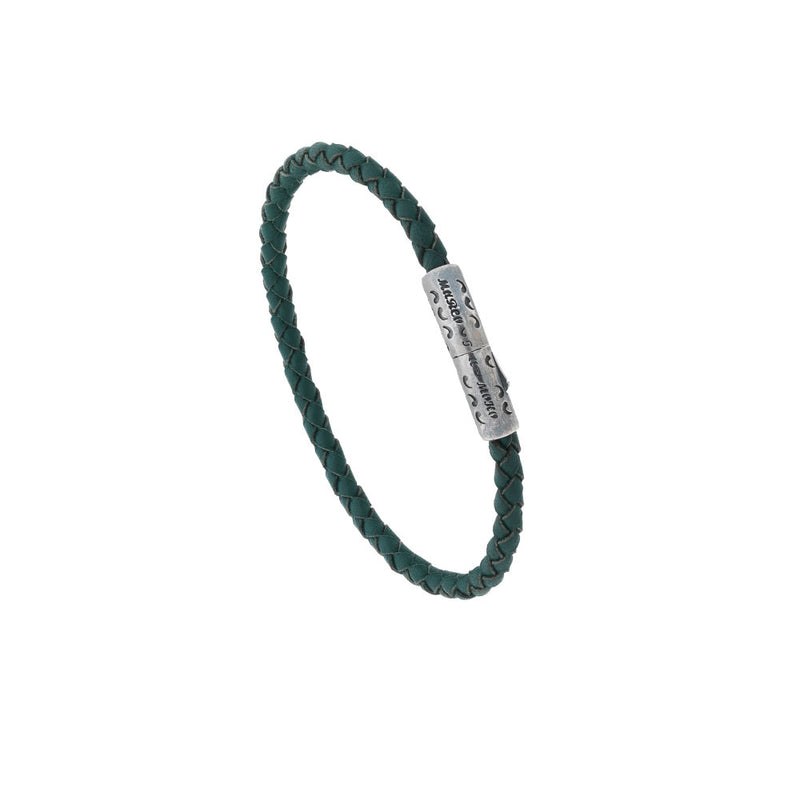 Dark Green Woven Italian Leather Bracelet