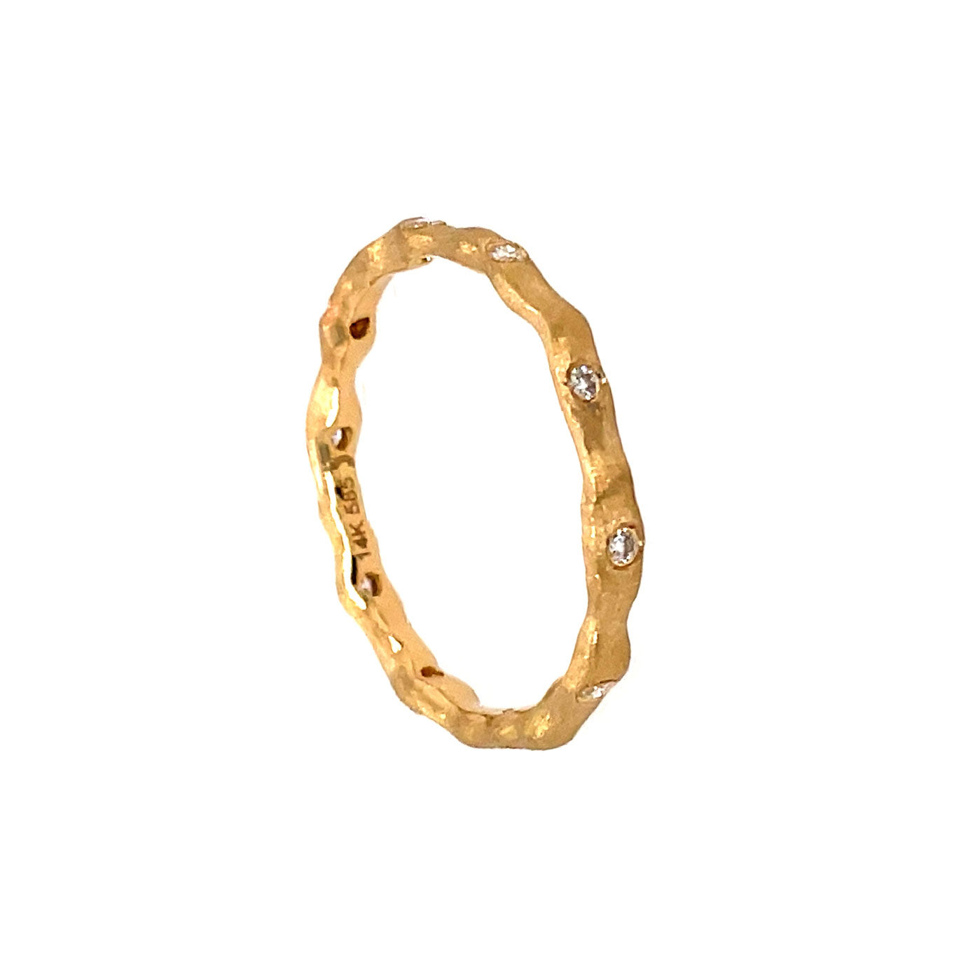 14 Karat Yellow Gold Wavy Band with Diamonds