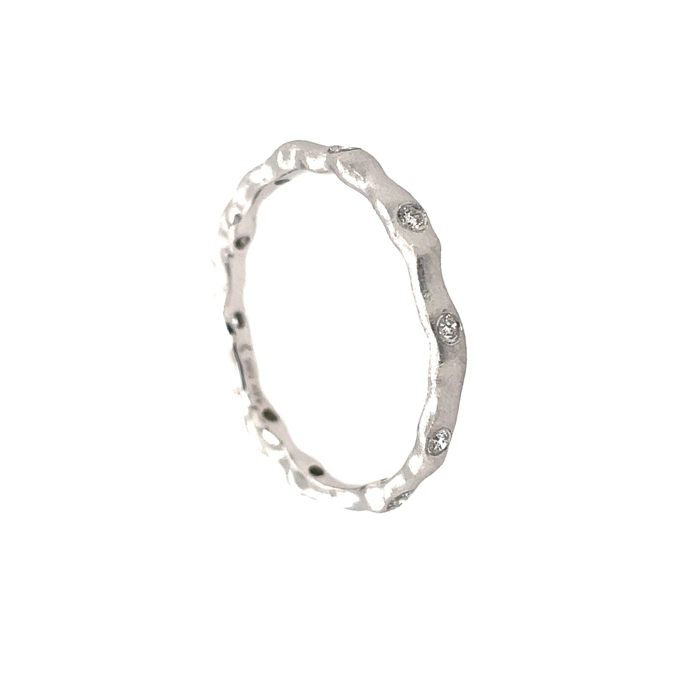 14 Karat White Gold Wavy Band with Diamonds