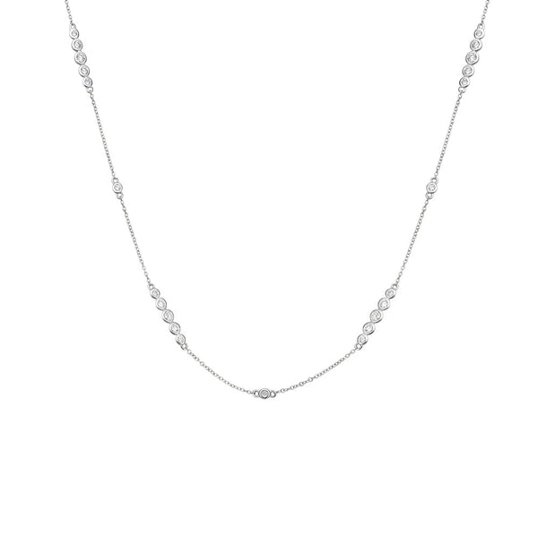 14 Karat White Gold Long Diamond Station Necklace