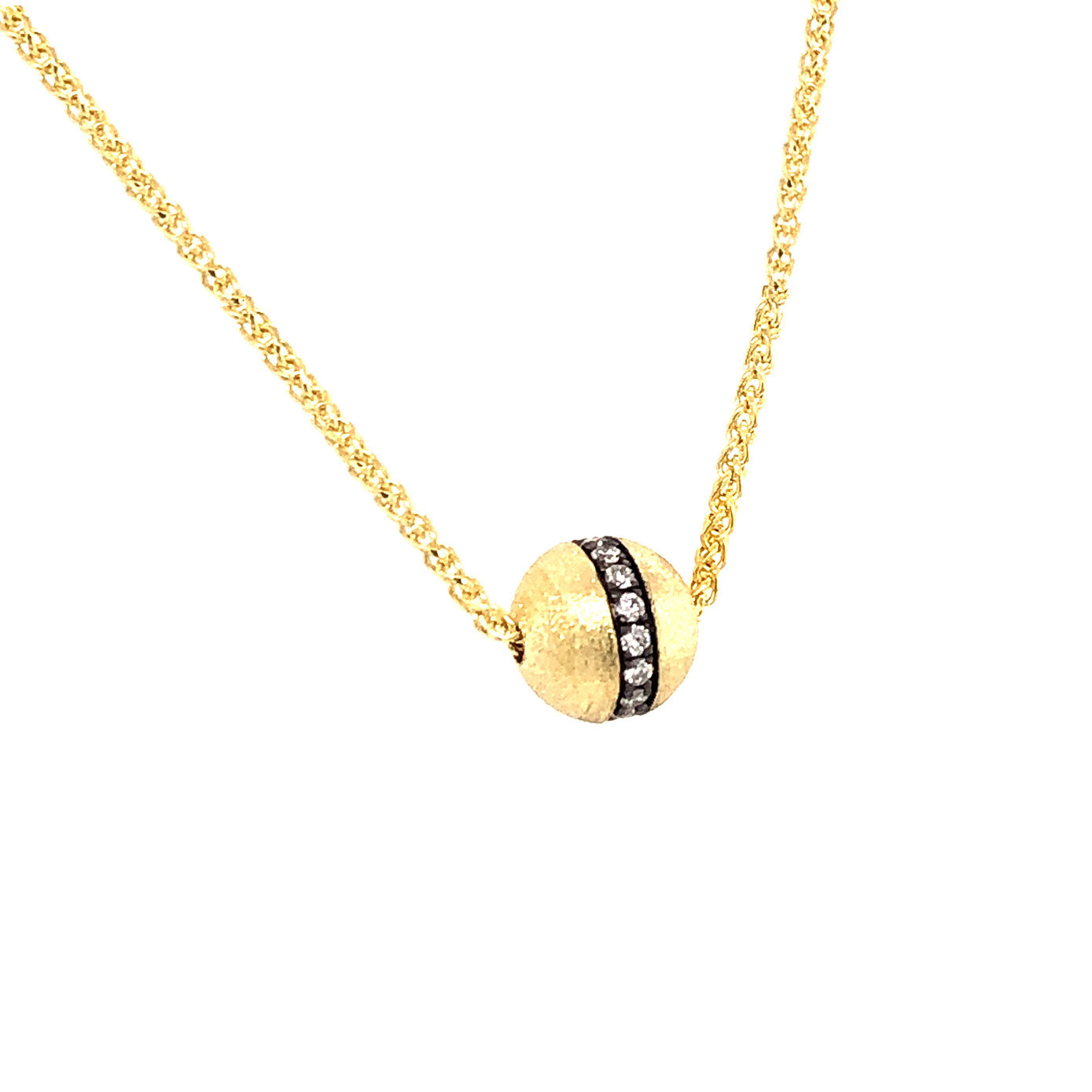 14 Karat Yellow Gold with Black Rhodium Ball Necklace with Diamonds