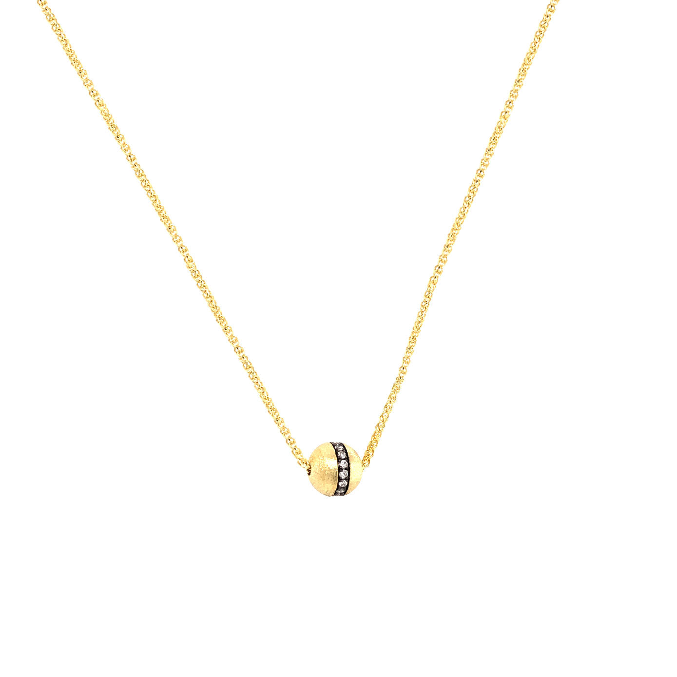 14 Karat Yellow Gold with Black Rhodium Ball Necklace with Diamonds