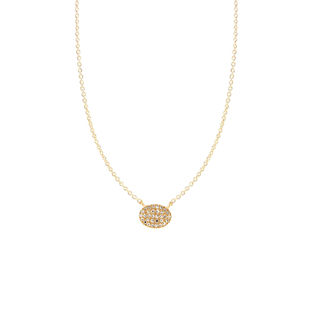 14 Karat Yellow Gold Oval Necklace with Round Diamonds