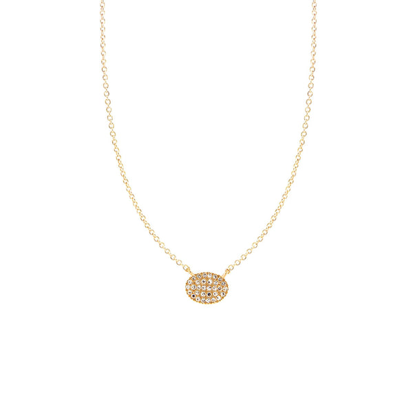 14 Karat Yellow Gold Oval Necklace with Round Diamonds