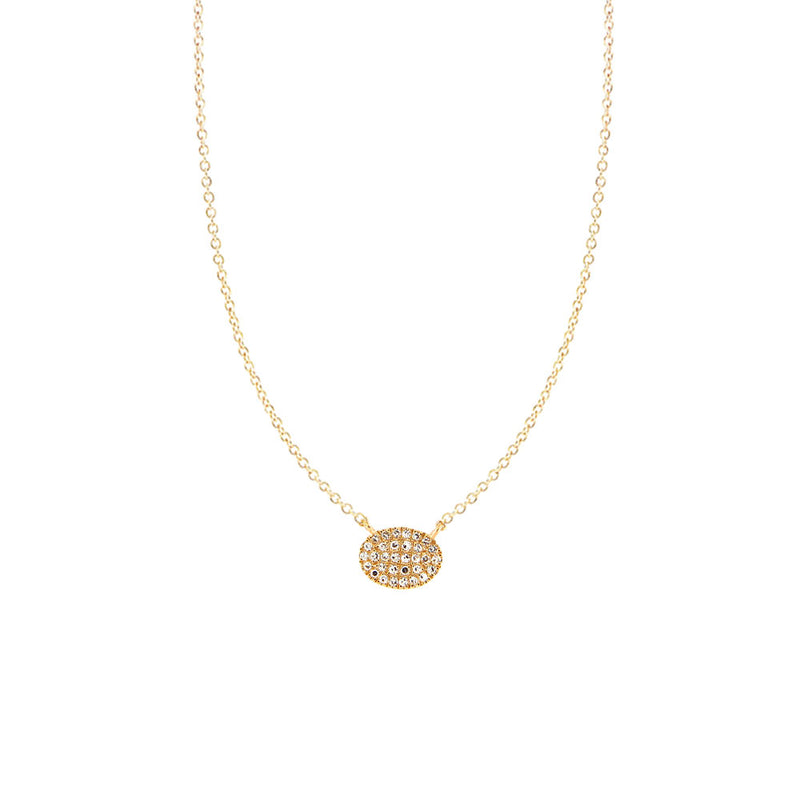 14 Karat Yellow Gold Oval Necklace with Round Diamonds