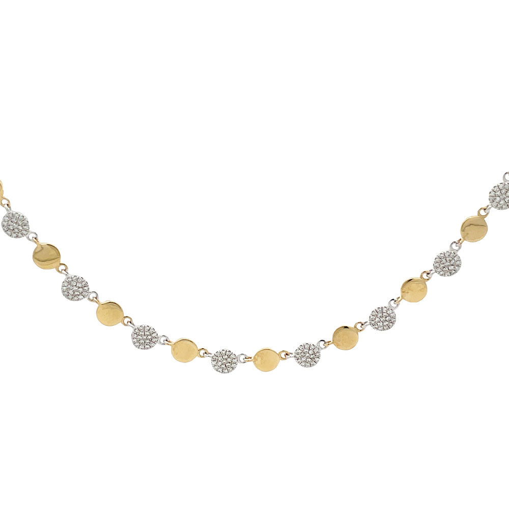 14 Karat Yellow and White Gold Alternating Disc Necklace with Diamonds