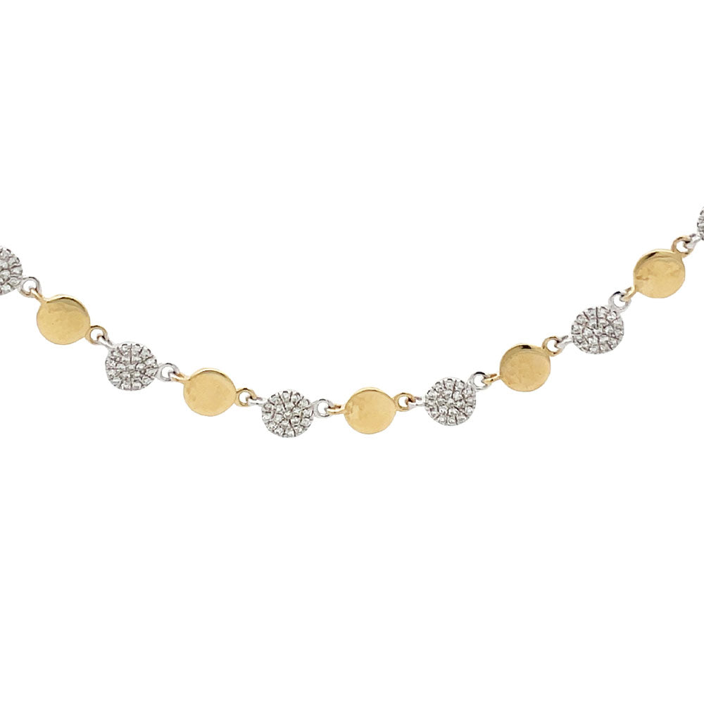 14 Karat Yellow and White Gold Alternating Disc Necklace with Diamonds