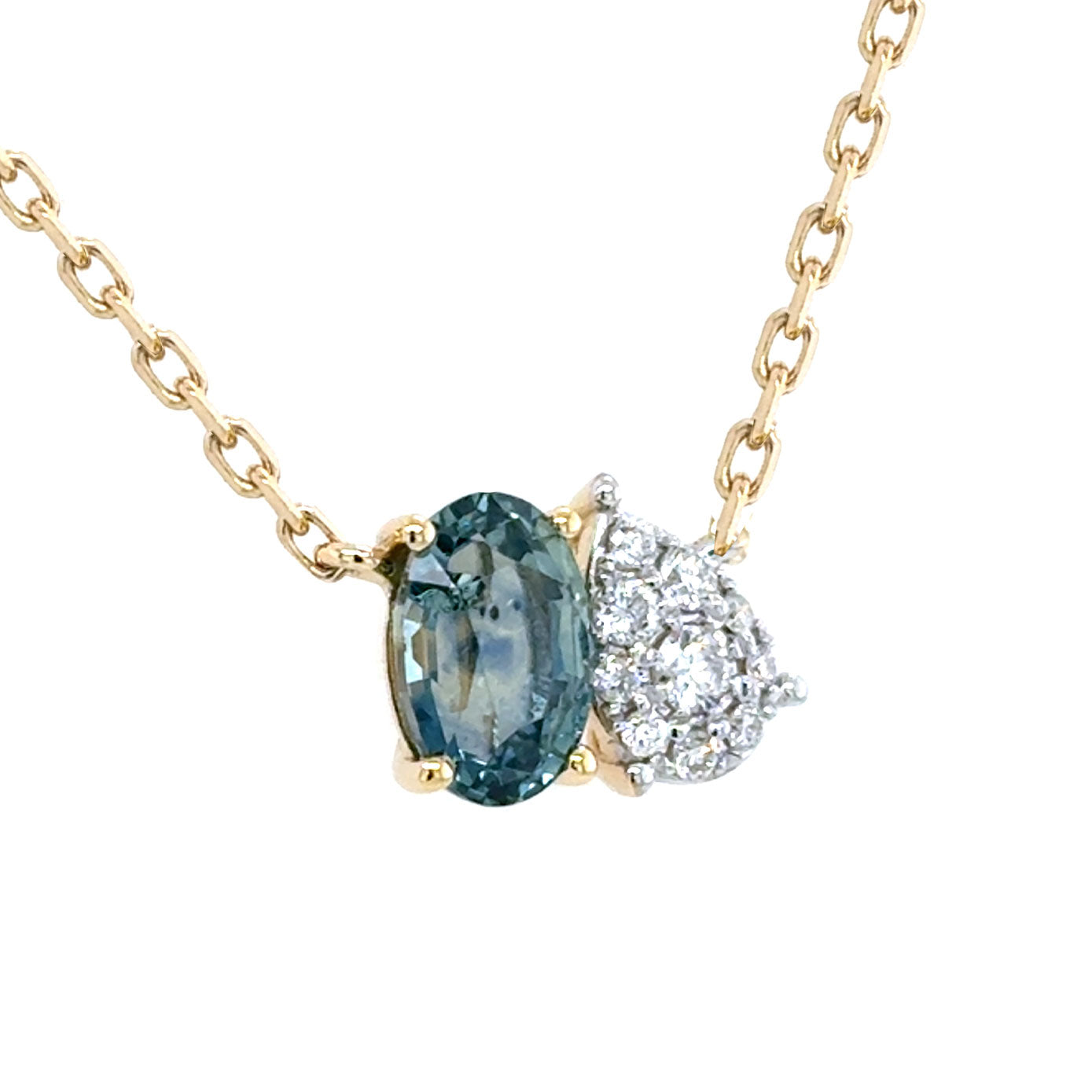 14 Karat Yellow Gold Necklace with Montana Sapphire and diamonds