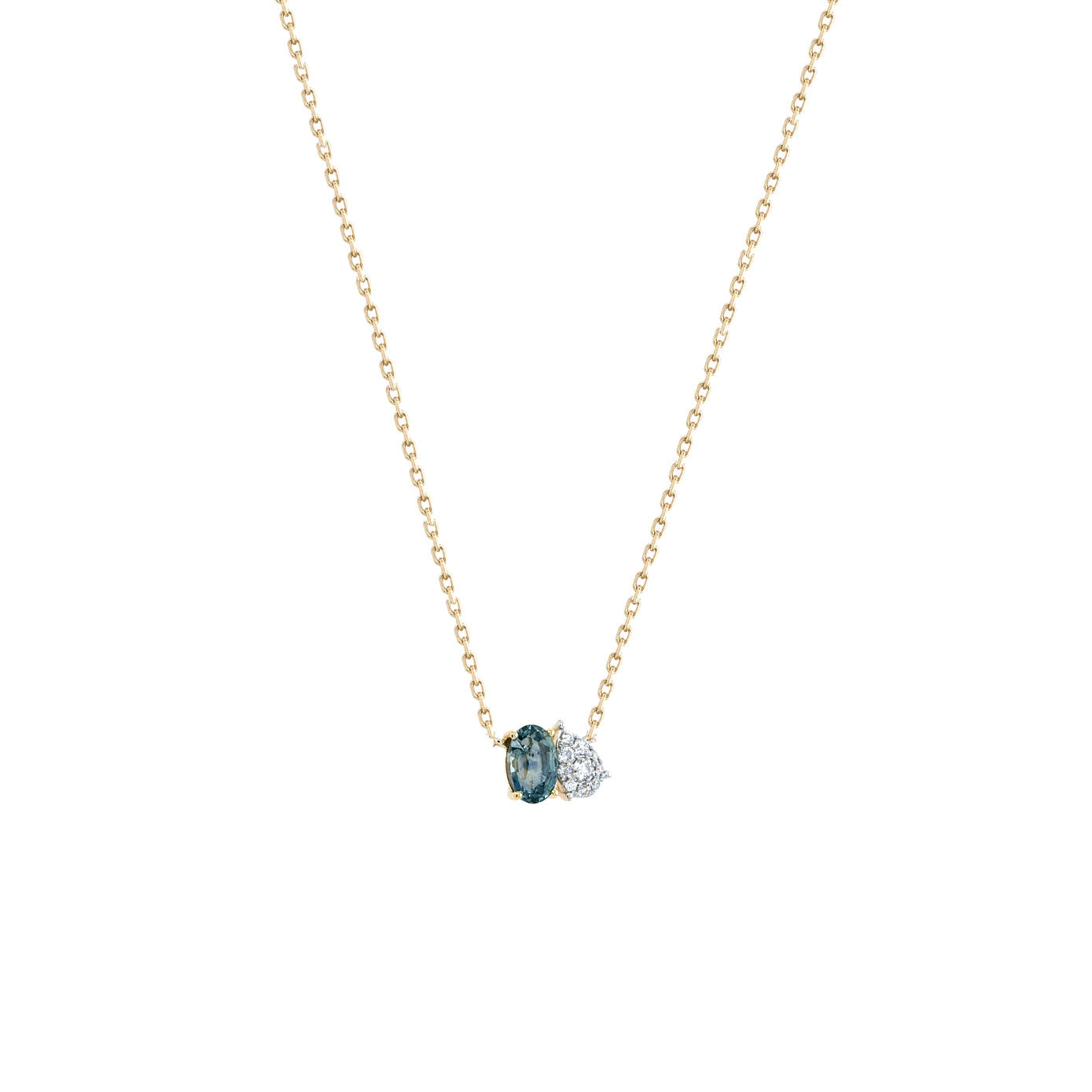 14 Karat Yellow Gold Necklace with Montana Sapphire and diamonds