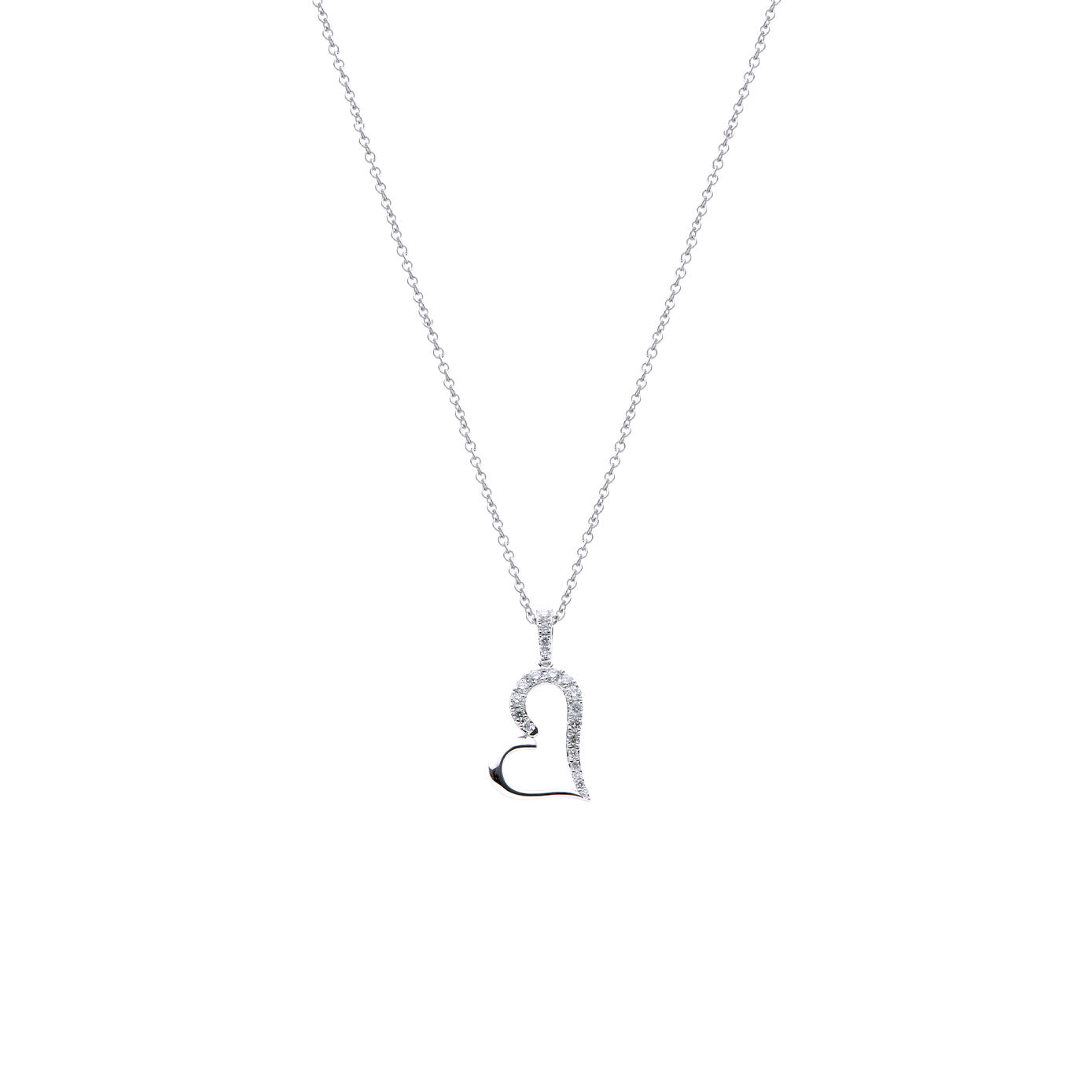 14 Karat White Gold open heart Diamond pendant